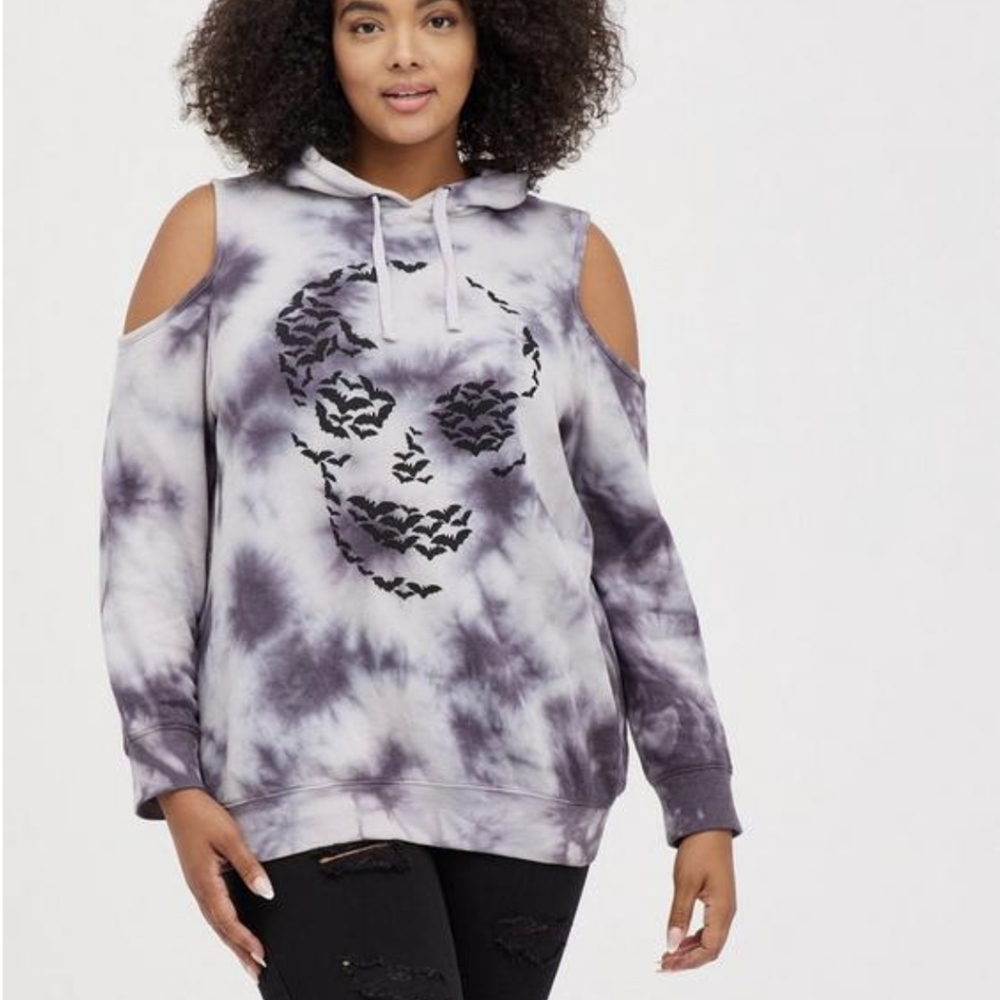 Torrid Skull Bat Graphic Cold Shoulder Hoodie